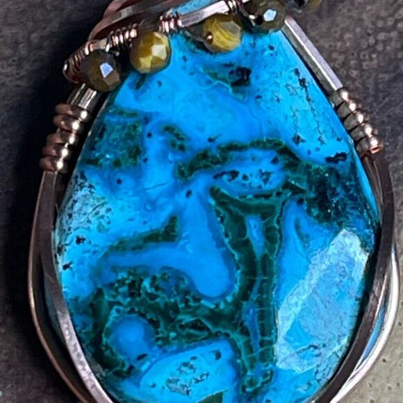 Artisan handmade Chrysocolla Malachite pendant wire wrap necklace malacholla tig - Picture 6 of 6